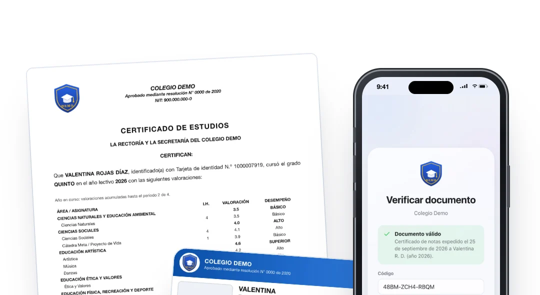 Certificado de estudios, carné y verificación de documento por código QR